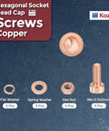 Twenty Piece Socket Head Cap Screw And Nut Kit Featuring M4 X 10MM Threads Crafted From Tough As Nails Red Copper For Gritty Repairs And Rock Solid Builds, showing copper screws and washers.
