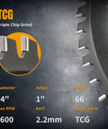 Close-up of 14 Inch Cold Saw Blade For Metal Cutting With 66 Teeth TCG Cemented Carbide, 1 Inch Arbor, 2.2mm Kerf, Max 1600 RPM