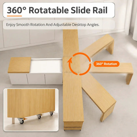 360 Degree Rotating Island Slide Track And Countertop Extension Rail Kit With Lockable Swivel Casters for flexible kitchen workspace.