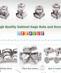 Rock Solid Heavy Duty M5 And M6 Cage Nut Screw Kit With Washers Square Hole Rack Mount Hardware For Server Cabinets Top Shelf showing stainless steel cage nuts and screws.