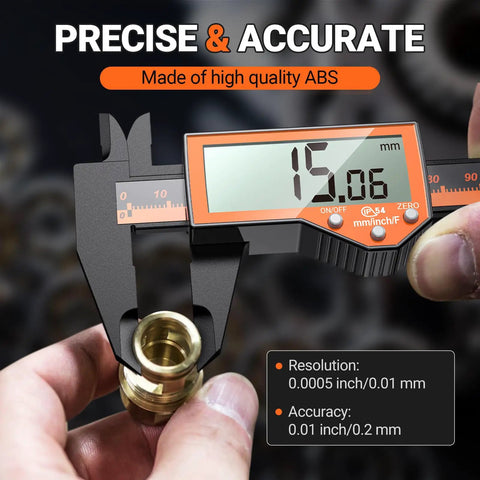 6 Inch Digital Caliper With Large LCD Screen For Precise Readings In Inch Metric And Fraction Conversion Auto Off Feature Ideal For DIYers Woodworking And Home Projects Orange Body