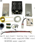 Badass 5000W Induction Heating Board With Heavy Duty Spiral Coil And Zero Hassle Water Pump For Lightning Fast Metal Quenching And Small Steel Melting Comes With 150ml Graphite Crucible display of parts and components including coils and power supplies.