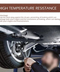 Mechanic using a wrench to seal drain plug for high temperature resistance in car oil pan, preventing leaks.