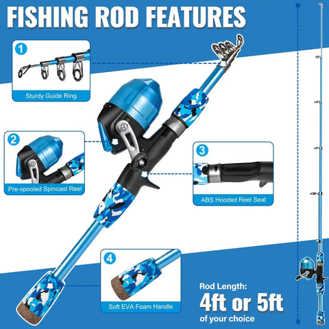 All In One Kids Fishing Pole Set With Telescopic Rod And Spin Cast Reel Net Tackle Box And Travel Bag Portable Youth Fishing Kit For Boys And Girls