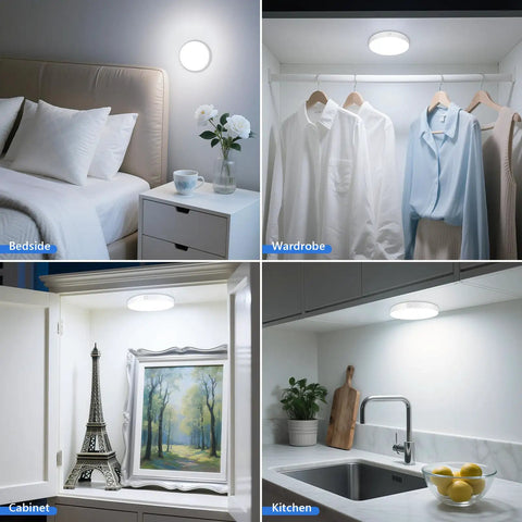 Rechargeable Touch Night Lights With Dimmable Brightness Memory, USB Powered Closet And Cabinet Stick On Lights used in various settings