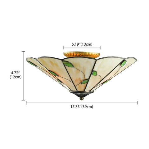 Cool Green Leaf Tiffany Style Flush Mount Ceiling Light With Stained Glass Shade for Living Room, 15 inch, side view