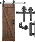 Beefy Heavy Duty Sliding Barn Door Hardware Kit 5ft Black With Pull Handle Set And Floor Guide Fits 30 Inch Wide Door Panel
