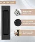8 Inch Flat Black Barn Door Finger Pull Handle Sliding Door Hardware Solid Heavy Duty Recessed Door Handle For Barn Doors Cabinets And Furniture Flush Mount Look Rust Resistant Carbon Steel