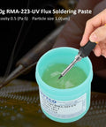 Insulation Solder Flux Paste RMA 223 For Electronics Repair, quick dry in 100g tub with soldering iron above green paste