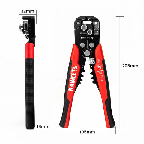 Self Adjusting Wire Stripper 3 In 1 Heavy Duty Automatic Wire Stripping Tool For 10 24 AWG Cables with ergonomic grip, front and side view.