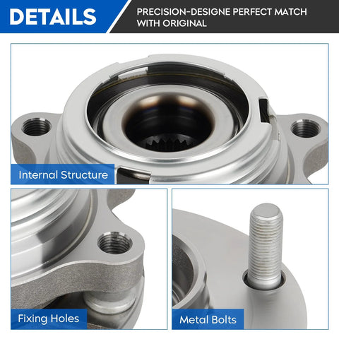 Close-up of Front Wheel Bearing Hub Assembly For 2007 2012 Nissan Altima 2.5L L4 Only With 29 Splines 5 Lug ABS showing fixing holes and bolts
