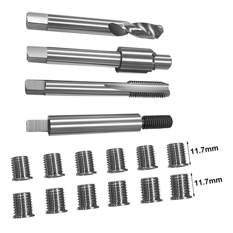 M8x1.25 Thread Repair Kit with 12 Stainless Steel Inserts 11.7mm for Auto Parts Damaged Threads DIY Friendly Power Drill Ready