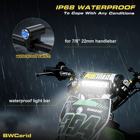 Dirt Bike LED Light Bar Kit Plug And Play Headlight With Waterproof Wiring Harness and Switch on 7/8 inch handlebars