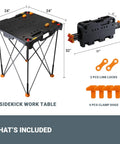 Sidekick Folding Work Table Portable All-In-One Work Bench For DIY Projects, Ultra Lightweight design with dimensions and accessories