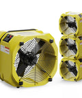 Heavy Duty 4 Pack Industrial Air Movers Kickin Out Massive 3000 Cfm Airflow For Zero Sweat Carpet Drying And Water Damage Cleanup, stackable yellow blowers.