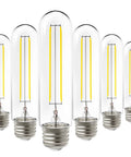 Six Pack Dusk To Dawn T10 Tubular LED Filament Bulbs, 5W 40W Equivalent, 450 Lumens, E26 Base, Waterproof UL Listed, 2700K Soft White