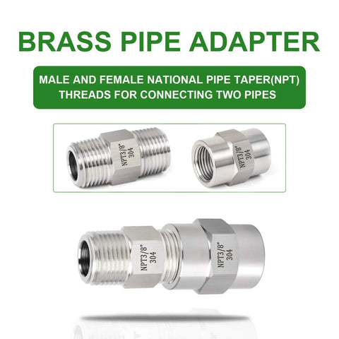 304 Stainless Steel Pipe Fitting Hex Nipple And Coupling Kit, Three Eighths Inch NPT Male To Three Eighths Inch NPT Female Threads