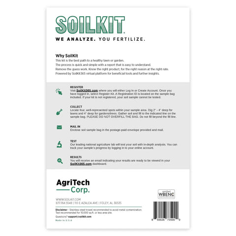 Back of Pro Grade Soil Test Kit For Your Yard And Garden PH, Nutrient And Mineral Analysis With Lab Quality Results package