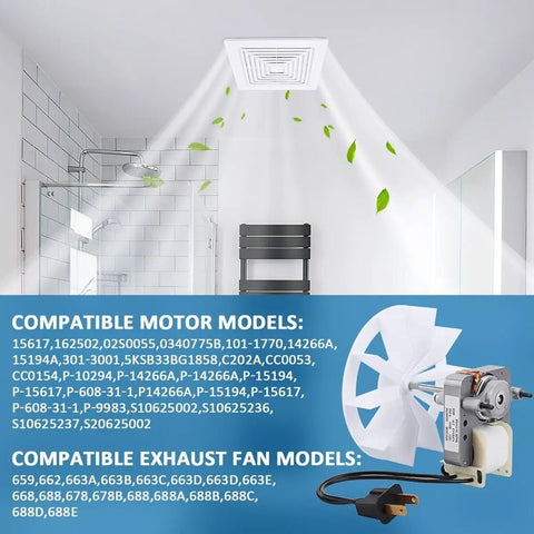 Bathroom Vent Exhaust Fan Motor Replacement Kit 50 CFM Fits 659 662 663 668 678 688 120V 3000 RPM 60Hz 0.29A Easy Install