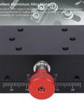 40mm Travel Dovetail Slide With Gear Rack And Pinion Manual Fine Adjustment Slim Aluminum Alloy Built For Tight Spaces Precision Slide For Small Machinery And Everyday Use, front view with red adjustment knob
