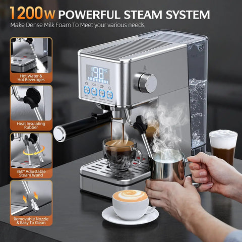 Level Up Your Home Barista Game With This Compact Stainless Steel Espresso Machine Packing A Mighty 20 Bar Pump And Smart Steam Frother For Silky Lattes And Smooth Daily Sips Anytime.