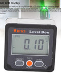 Professional Digital Angle Finder And Magnetic Level Box With Dead On Zero Point Two Degree Accuracy And Shop Built Ip65 Weather Resistant Frame displaying bright backlit LCD.