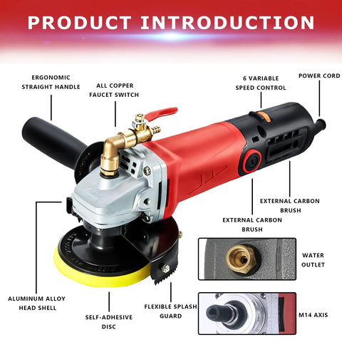 Powerful 860W 110V Wet Polisher Grinder with variable speed control and 4 inch diamond pads for concrete, marble, and tile surfaces
