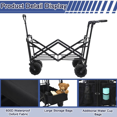 Heavy Duty Collapsible Wagon Cart With Canopy For Outdoor Camping and Hauling Gear 200L Folding Utility Cart frame and wheels