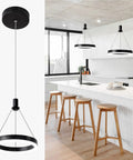 Dimmable LED Pendant Light For Kitchen Island And Dining Room With 59 Inch Adjustable Cord 15W Black One Ring Chandelier