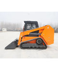 Side view of Orange Compact Track Skid Steer Loader With Enclosed Cab For Construction Projects And Material Handling Boosting Job Site Efficiency