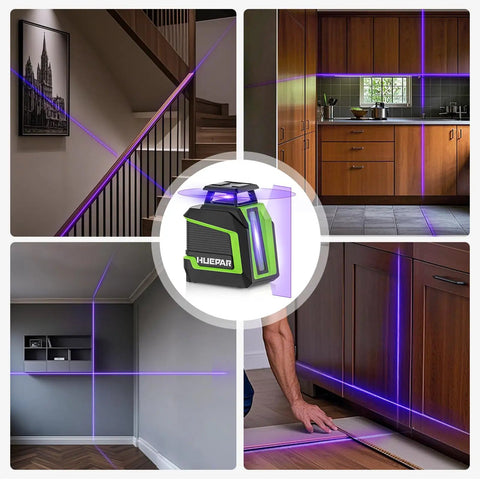 360 Degree Laser Level With Pulse Mode And Self Leveling, 165 Feet Range, Three Brightness Levels, Rechargeable Li Ion Battery, Purple Line Laser Tool For DIY Home Projects used on cabinets and walls