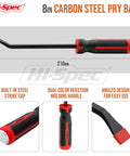Beefy 8 Inch Pry Bar With Ergonomic Non Slip Handle And Striking Cap, Carbon Steel Build With Rust Resistant Coating