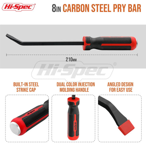 Beefy 8 Inch Pry Bar With Ergonomic Non Slip Handle And Striking Cap, Carbon Steel Build With Rust Resistant Coating