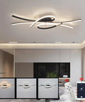 Slick Modern LED Ceiling Light Fixture 54W 3780 Lumens Flush Mount Chandelier in black with remote control, installed in a modern room.