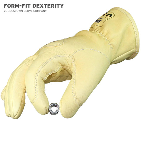 Leather Ground Utility Gloves For Men With Kevlar Lined Protection Cut Puncture Resistant Flame Resistant Arc Rated Tan Large 3D Dexterity