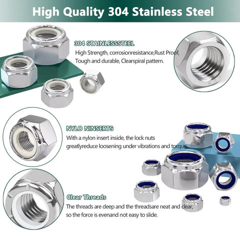 All In One Nylon Insert Lock Nut Kit With 304 Stainless Nylock Nuts For Bolt Work SAE And Metric Sizes 750 Pieces product detail