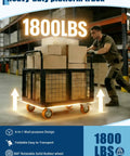 Man pushing Beast Of A 6 In 1 Platform Truck With Cage Foldable Hand Truck And Dolly Flatbed Cart in warehouse
