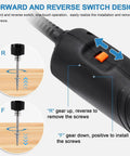 Electric Screwdriver Set With Adjustable Torque Ergonomic Anti Slip Grip And 6.35mm Bit Holder Dual Voltage 110 To 220V Power Drill Tool forward reverse switch
