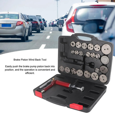 Rear Brake Caliper Rewind Tool For Cars Portable 118 PSI Pneumatic Piston Wind Tool kit in black case next to road
