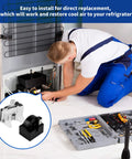 Technician using 4 Pack Fridge Starter Relay And Overload Protector Kit For LG Refrigeration beside open tool case.