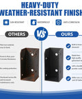 Comparison image of weather-resistant heavy duty deck brackets showing rusted vs galvanized steel for durability.