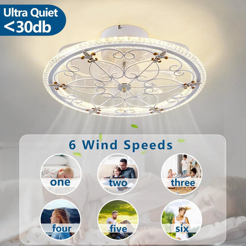20 Inch Caged Ceiling Fan With Light Six Speeds Remote Control Low Profile Flush Mount Farmhouse Style Quiet Copper Motor