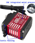 Beefy 55Kg Digital Servo With Full Metal Helical Gear Brushless Motor IP68, plastic housing, CNC integration for RC cars.
