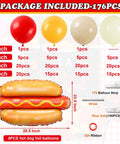 Barbecue Balloon Garland Arch Kit With 176 Pcs Red Yellow White Balloons And Hot Dog Foil Balloons For Picnic Baby Shower
