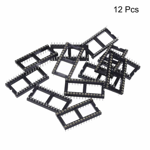 2.54mm Pitch DIP IC Socket Connector, 28 Pins, Dual Row, 15.2mm Row Pitch, Round Pins, Easy Soldering For DIY Electronics Projects, 12 Pcs pile