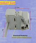 Universal Refrigerator Overload And Start Relay Replacement for 1/4 Inch Terminal Models, dimensions labeled, side view
