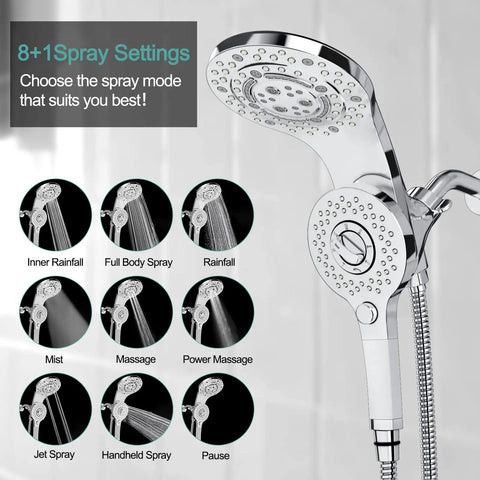 8 Spray Bathtub And Shower Faucet Combo with Dual Shower Heads and Slick Magnetic Handheld 2 In 1 Tub And Shower Trim with 8 spray settings