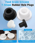 Image showing a Set Of 6 White Silicone Rubber Plugs For 30 To 31 Mm Round Holes Waterproof Soft Flexible T Type Seal Plugs.