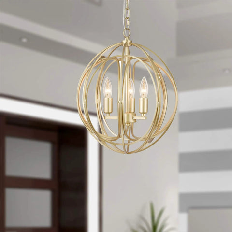 Soft Brushed Gold 3 Light Globe Cage Pendant Fixture With Three E12 Sockets Not Included Bulbs ETL Listed Elegant Modern Kitchen
