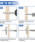 Heavy Duty Toggle Bolts Set For Drywall And Ceilings, 100 Pcs Hollow Wall Anchors With 1/8, 3/16, 1/4 Inch Sizes, Screws, Washers, And Wing Nuts For Hanging Decor And Medium To Heavy Fixtures: install steps shown